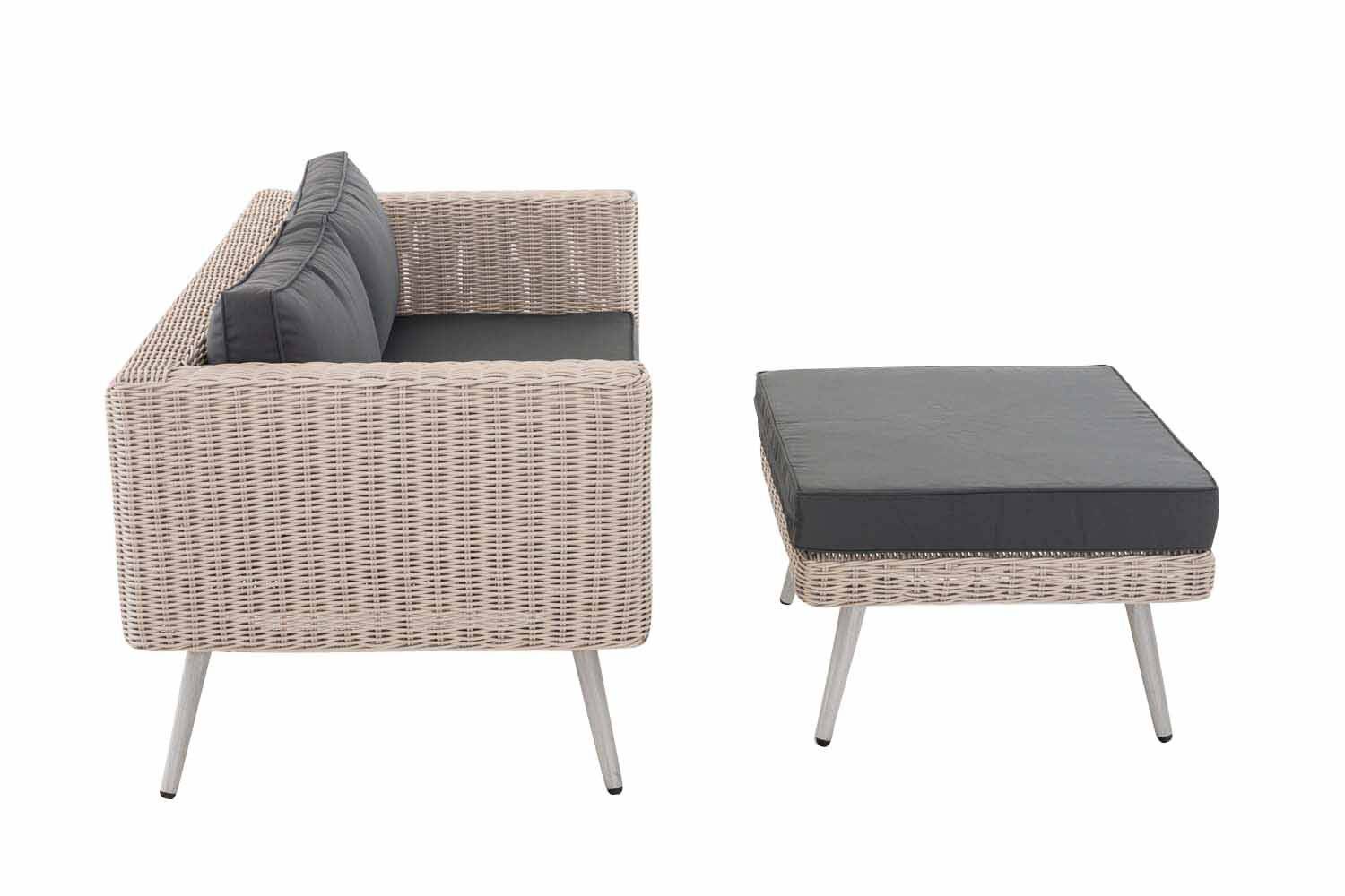 2er Sofa Molde mit Fußhocker Rundrattan perlweiß 40 cm (Hellgrau) eisengrau-1