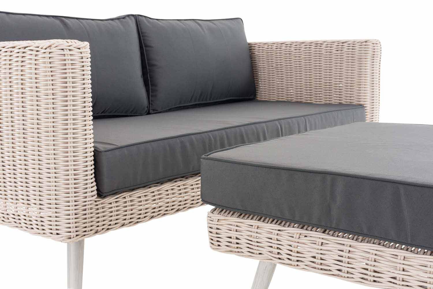 2er Sofa Molde mit Fußhocker Rundrattan perlweiß 40 cm (Hellgrau) eisengrau-4
