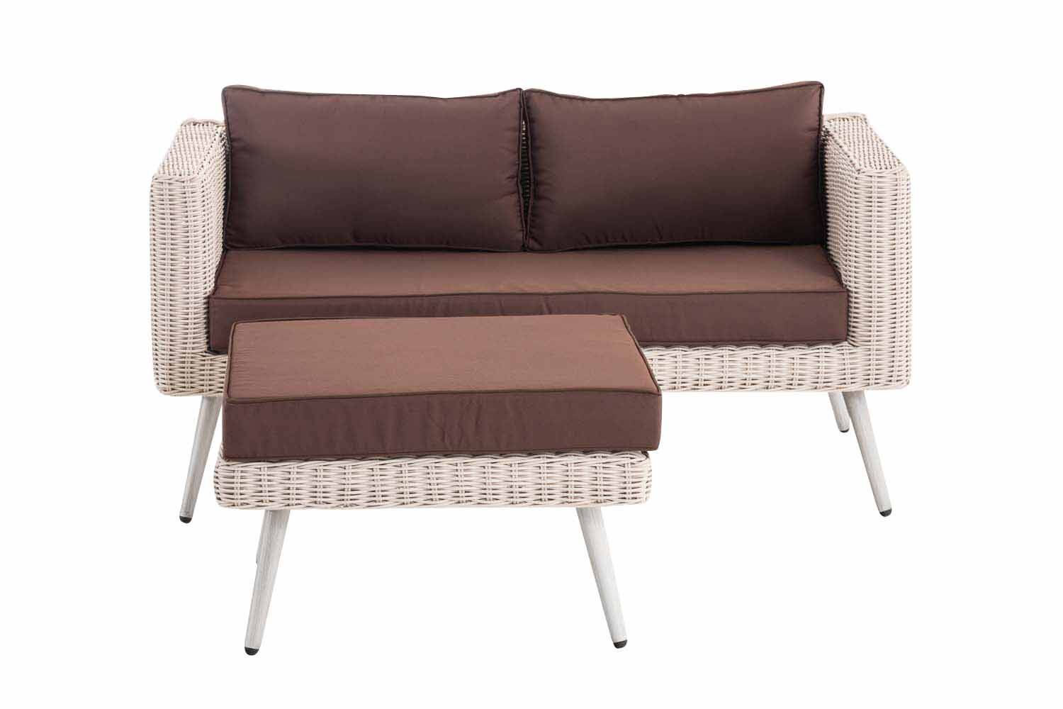 2er Sofa Molde mit Fußhocker Rundrattan perlweiß 45 cm (Hellgrau) terrabraun-0