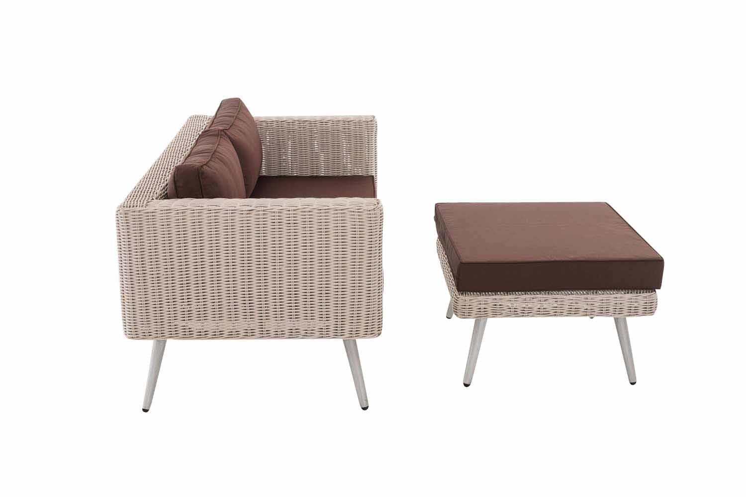 2er Sofa Molde mit Fußhocker Rundrattan perlweiß 45 cm (Hellgrau) terrabraun-1