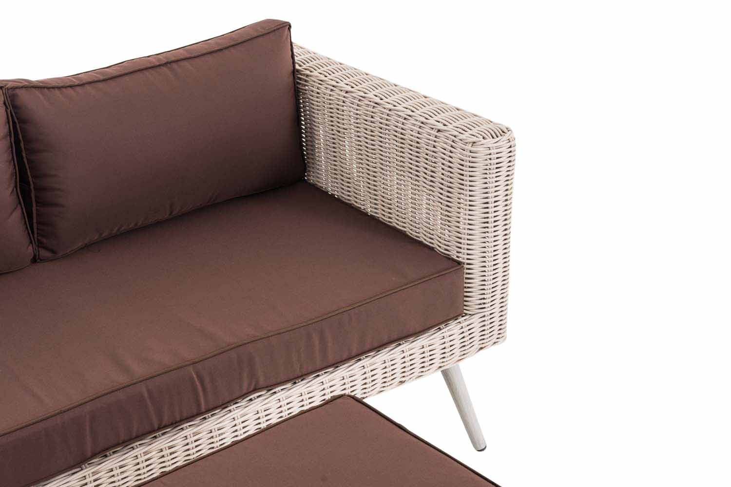 2er Sofa Molde mit Fußhocker Rundrattan perlweiß 45 cm (Hellgrau) terrabraun-2