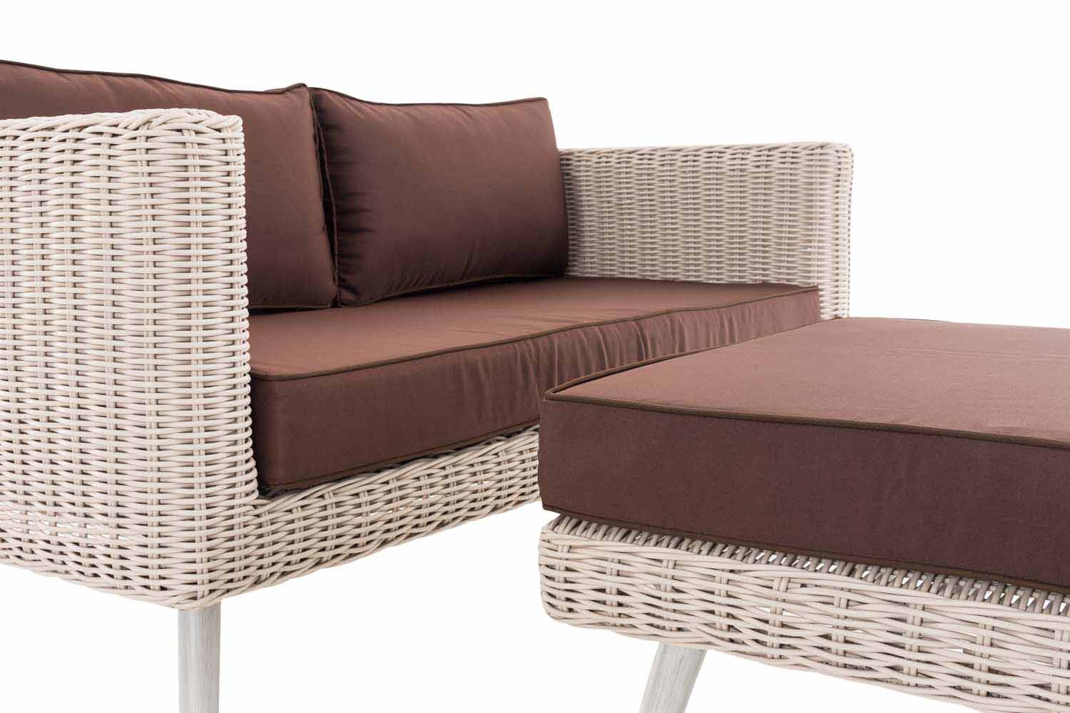 2er Sofa Molde mit Fußhocker Rundrattan perlweiß 45 cm (Hellgrau) terrabraun-4