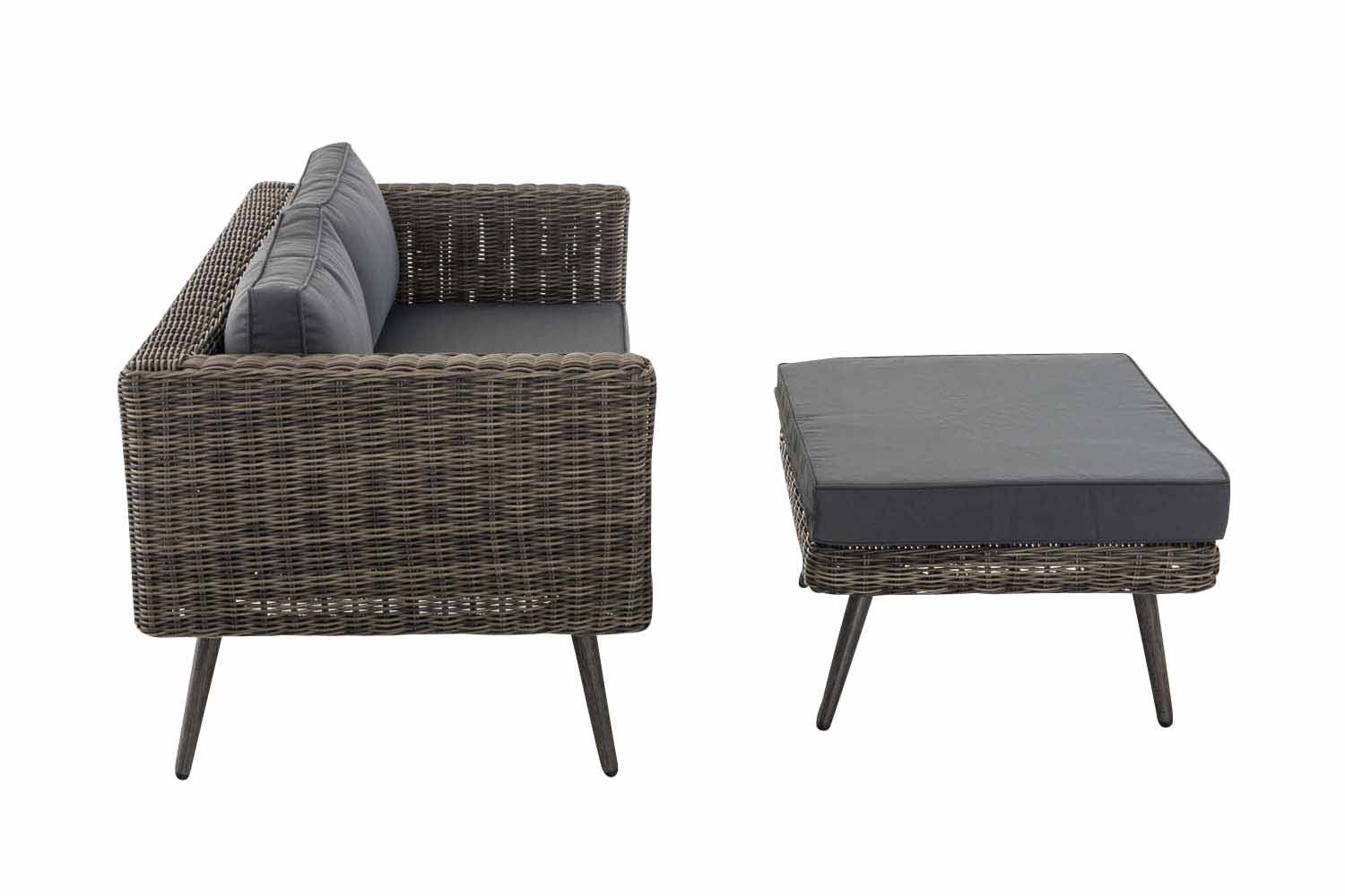 2er Sofa Molde mit Fußhocker Rundrattan grau-meliert 45 cm (Dunkelgrau) eisengrau-1