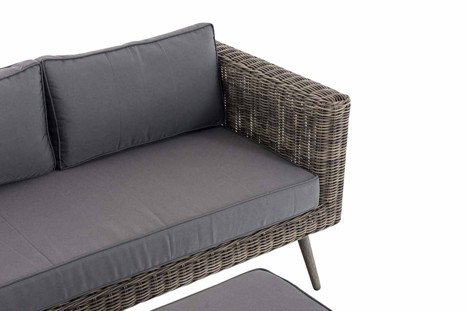 2er Sofa Molde mit Fußhocker Rundrattan grau-meliert 45 cm (Dunkelgrau) eisengrau-2
