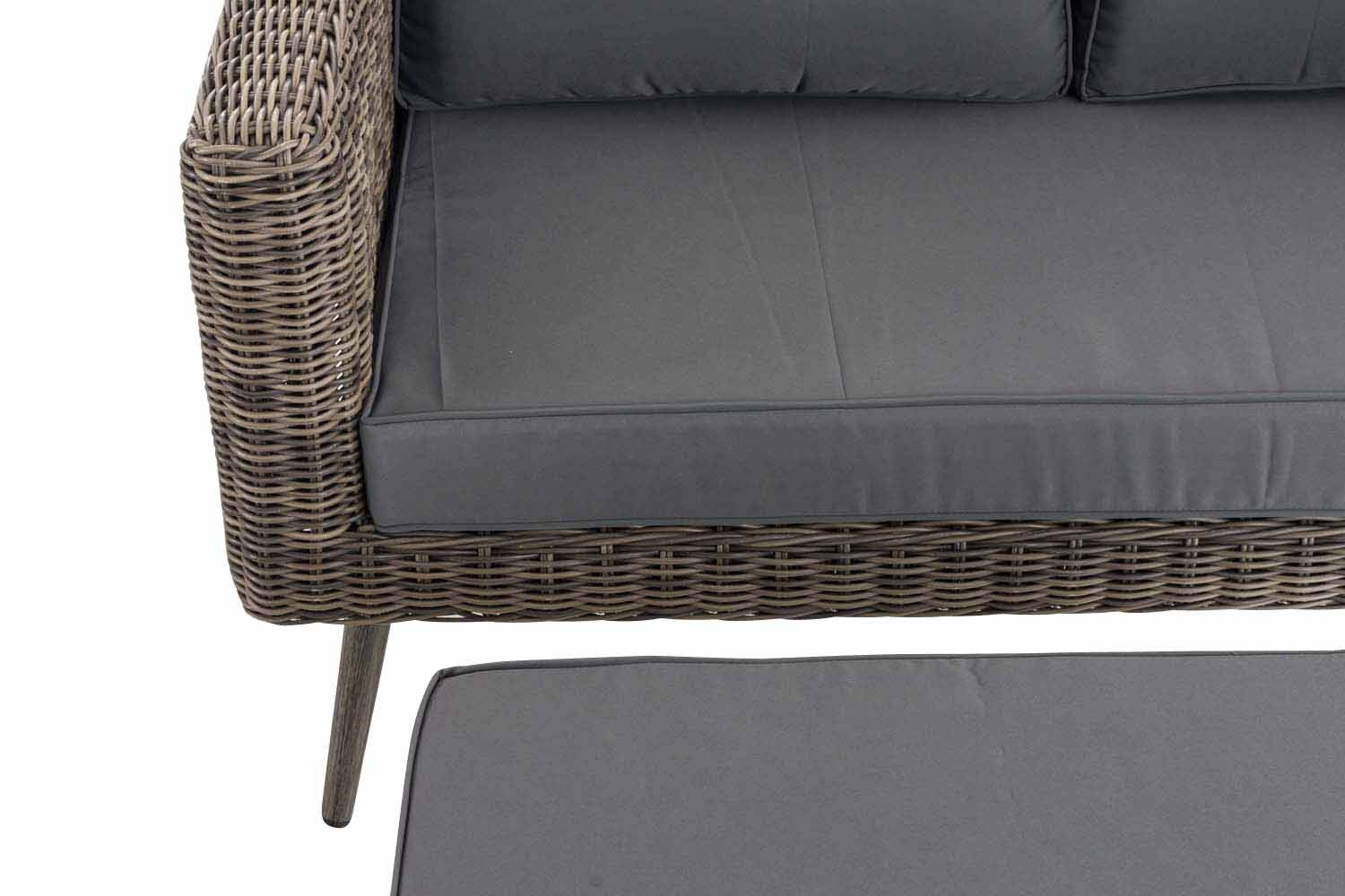 2er Sofa Molde mit Fußhocker Rundrattan grau-meliert 45 cm (Dunkelgrau) eisengrau-3