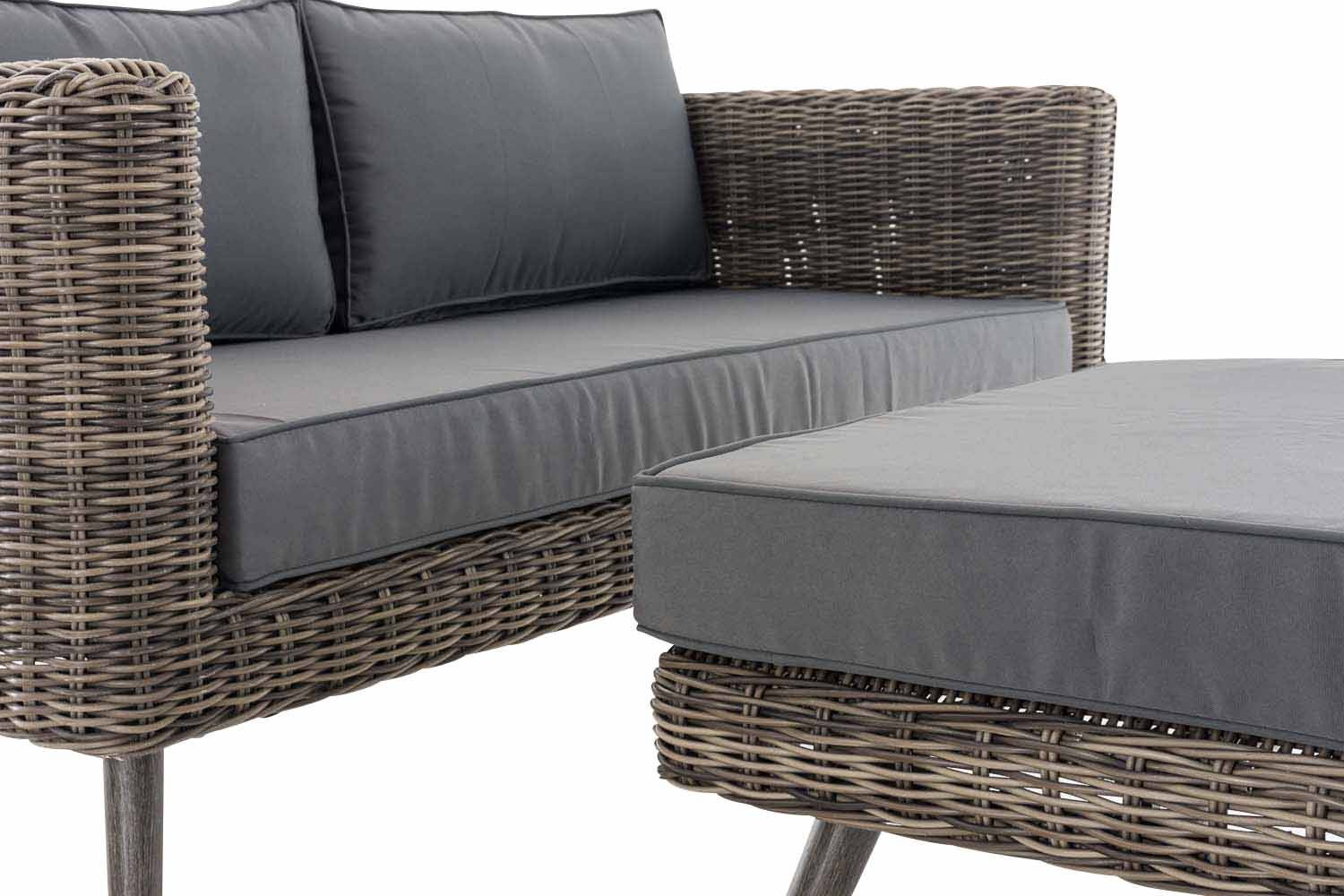 2er Sofa Molde mit Fußhocker Rundrattan grau-meliert 45 cm (Dunkelgrau) eisengrau-4