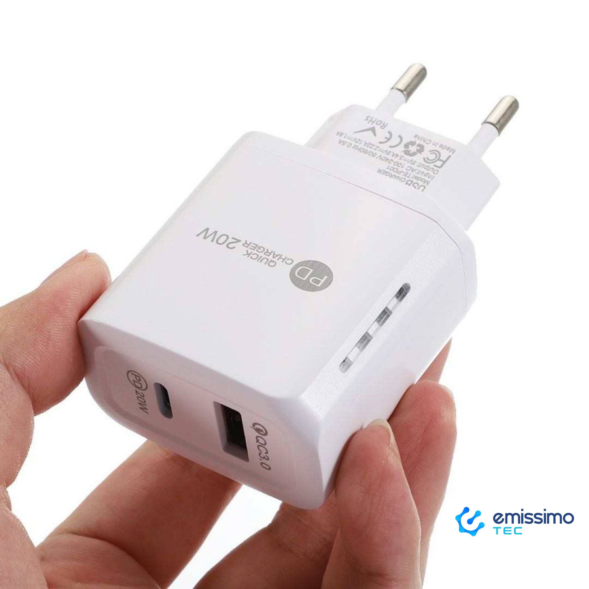emissimo USB + USB-C Schnellladegerät mit LED Ladegerät bis 20 Watt PD20 Quick Charge Schwarz-4