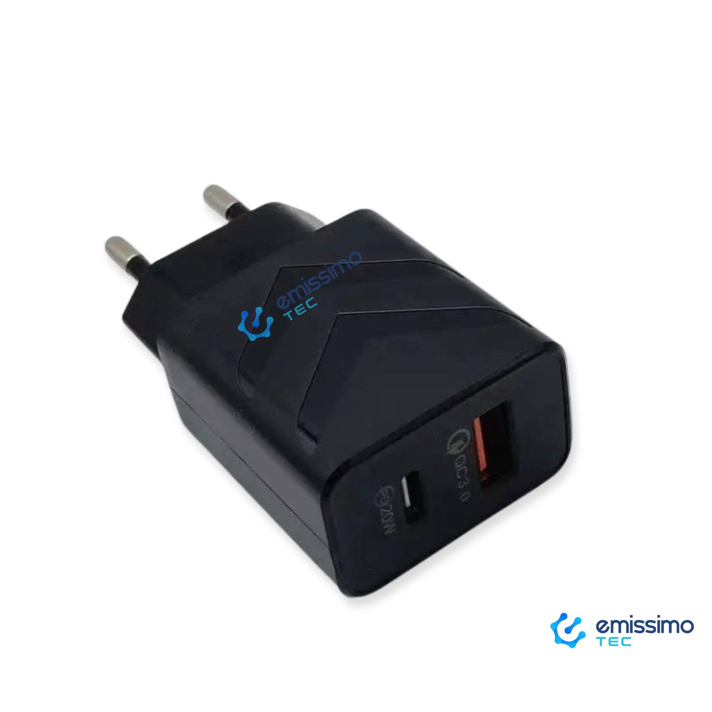 emissimo USB + USB-C Schnellladegerät Ladegerät bis 20 Watt PD20 Quick Charge Schwarz-0