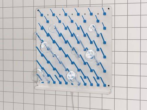 Abtropfbrett für Laborgefäße, 400 x 400 mm, zur Wandmontage, mit Ablaufrinne, mit 31 Aufsteckstäben-0