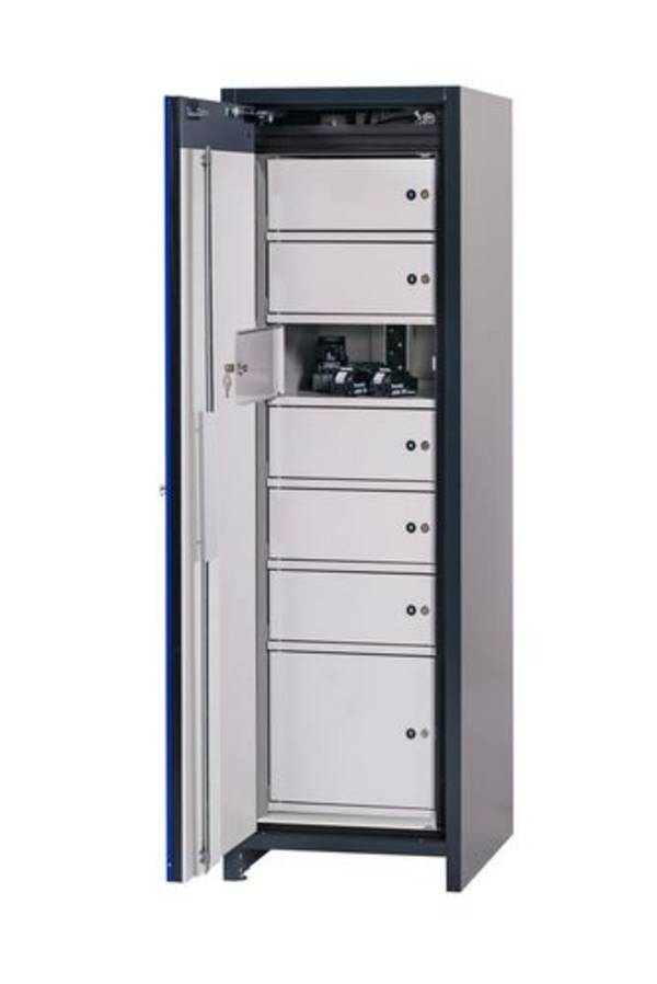 asecos Lithium-Ionen Akku-Ladeschrank, SmartStore-Core, 2.0-V, 7 Schließfächer, B 600 mm