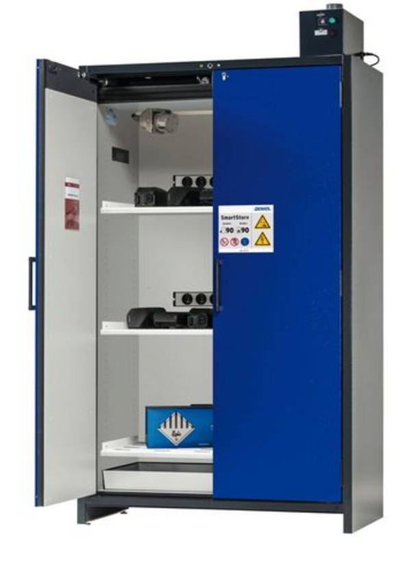 asecos Lithium-Ionen Akku-Ladeschrank SmartStore-Pro-Connect, 3 Fachböden, B 1200 mm