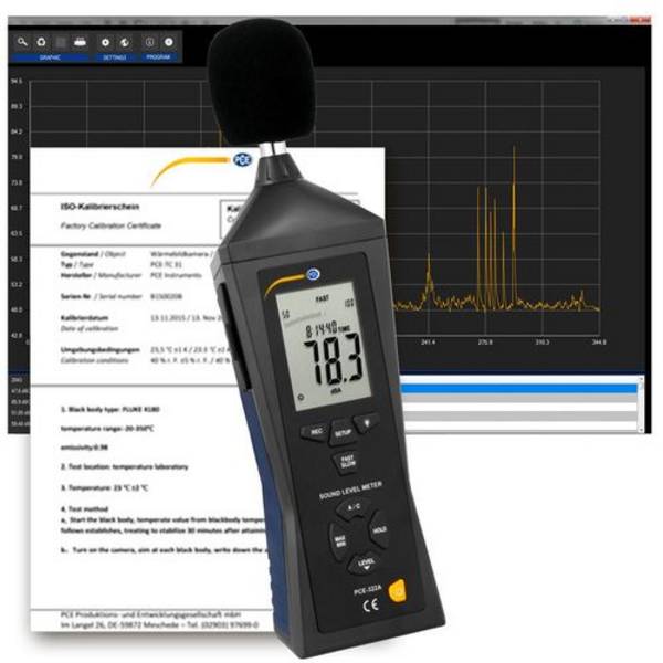 Schallpegelmessgerät PCE-322, Messbereich 30 - 130 dB, mit LEQ-Software + ISO-Zertifikat