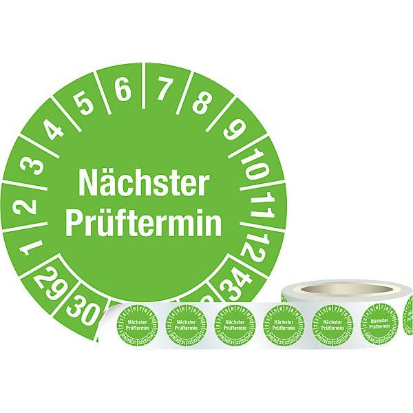 Prüfplakette (Nächster Prüftermin) Folie Ø 30 mm 1 Rolle mit 1000 Stück 29 - 34 grün. H. Marahrens-0