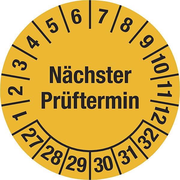Mehrjahresplakette Nächster Prüftermin Dokumentenfolie Ø 20 mm 27 - 32 gelb. H. Marahrens Sicherheits- |-0