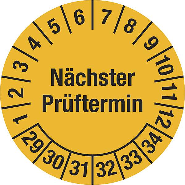 Mehrjahresplakette Nächster Prüftermin Dokumentenfolie Ø 30 mm VE 10 Stk 29 - 34. H. Marahrens Sicherheits-