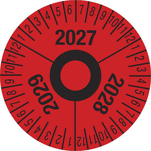 Prüfplakette Mehrjahreszahlen rot Folie Ø 40 mm VE 10 Stk 2027 - 2029. H. Marahrens Sicherheits- |-0