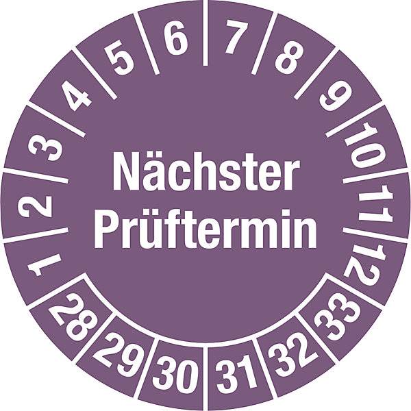 Nächster Prüftermin Mehrjahreszahlen Dokumentenfolie Ø 30 mm VE 10 Stk 28 - 33 violett. H. Marahrens-0