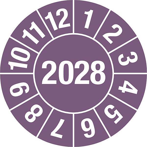 Prüfplakette Jahreszahl 4-stellig Dokumentenfolie Ø 30 mm VE 10 Stk 2028 violett. H. Marahrens Sicherheits--0