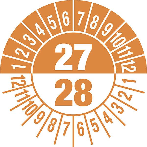 Prüfplakette Mehrjahreszahlen Dokumentenfolie Ø 25 mm VE 10 Stk 27/28 orange. H. Marahrens Sicherheits- |