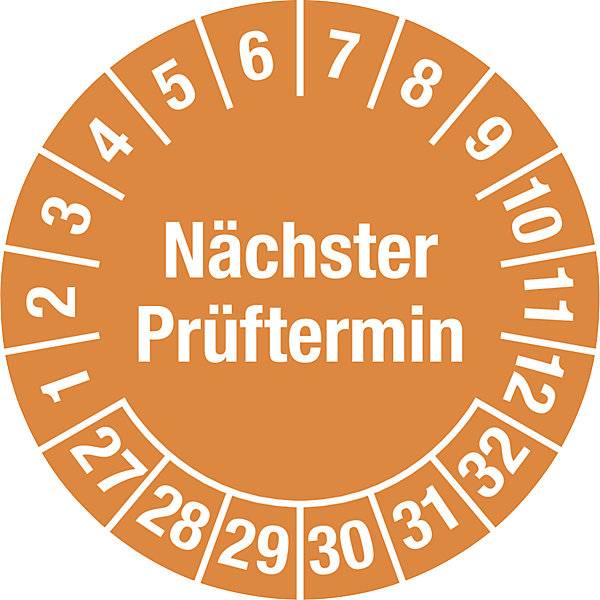 Nächster Prüftermin Mehrjahreszahlen Dokumentenfolie Ø 25 mm VE 10 Stk 27 - 32 orange. H. Marahrens-0