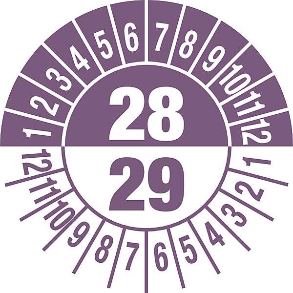 Prüfplakette Mehrjahreszahlen Dokumentenfolie Ø 25 mm VE 10 Stk 28/29 violett. H. Marahrens Sicherheits- |-0