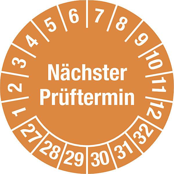 Mehrjahresplakette Nächster Prüftermin Dokumentenfolie Ø 20 mm 27 - 32 orange. H. Marahrens Sicherheits- |-0