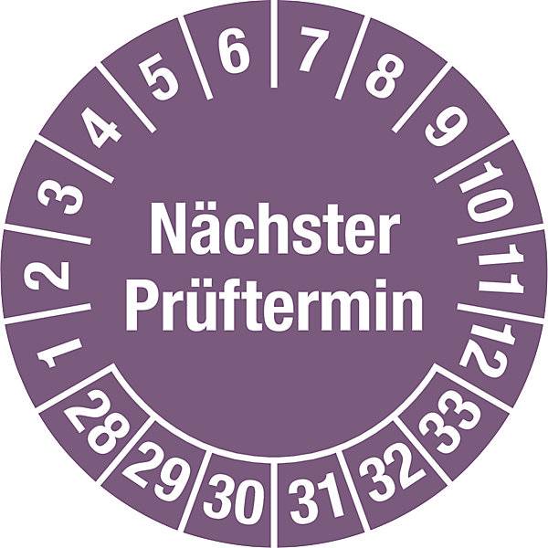 Nächster Prüftermin Mehrjahreszahlen Dokumentenfolie Ø 25 mm VE 10 Stk 28 - 33 violett. H. Marahrens-0