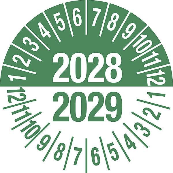 Prüfplakette Mehrjahreszahlen grün Dokumentenfolie Ø 35 mm VE 10 Stk 2028/2029. H. Marahrens Sicherheits- |-0