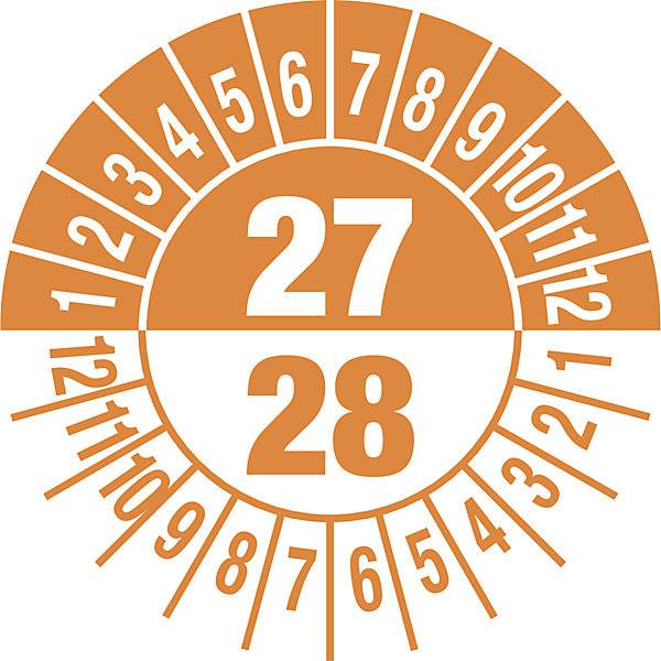 Prüfplakette Mehrjahreszahlen Dokumentenfolie Ø 30 mm VE 10 Stk 27/28 orange. H. Marahrens Sicherheits- |-0