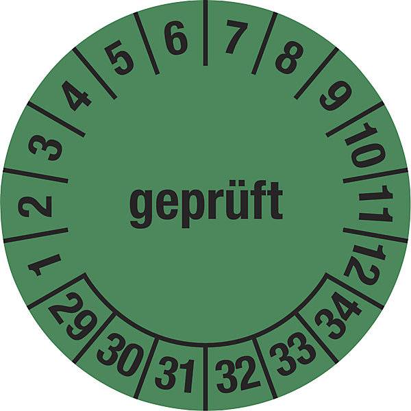 Mehrjahresplakette geprüft grün Dokumentenfolie Ø 30 mm VE 10 Stk 29 - 34. H. Marahrens Sicherheits- |-0