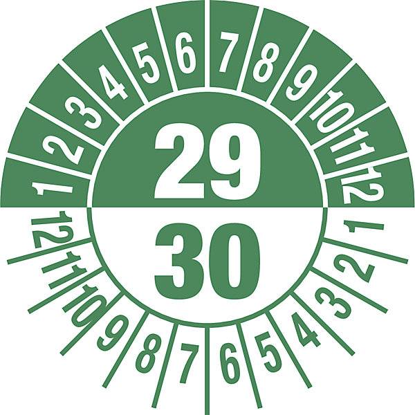 Prüfplakette Mehrjahreszahlen Dokumentenfolie Ø 30 mm VE 10 Stk 29/30 grün. H. Marahrens Sicherheits- |-0