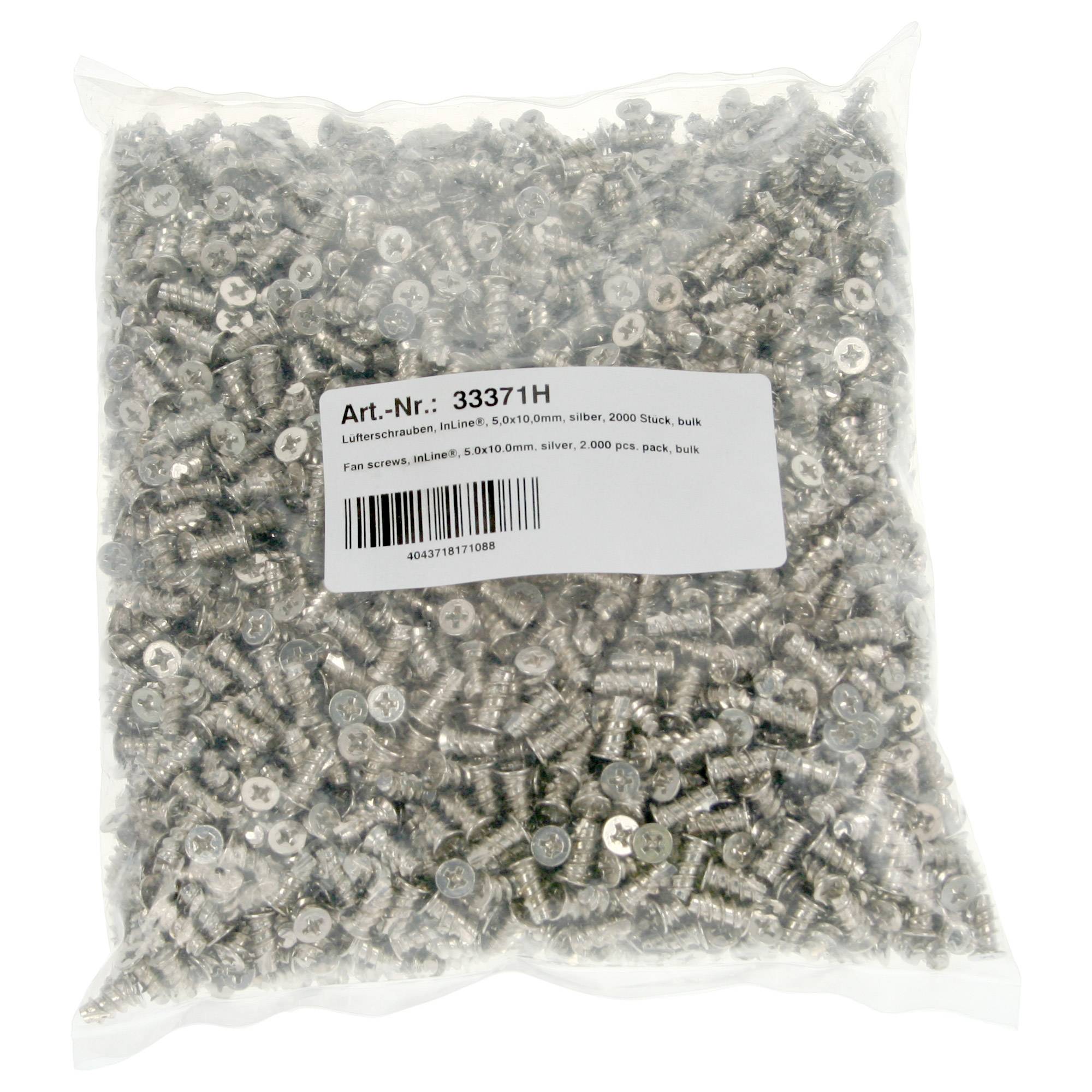 InLine® Lüfterschrauben, 5,0x10,0mm, silbern, bulk 2000er Pack-1