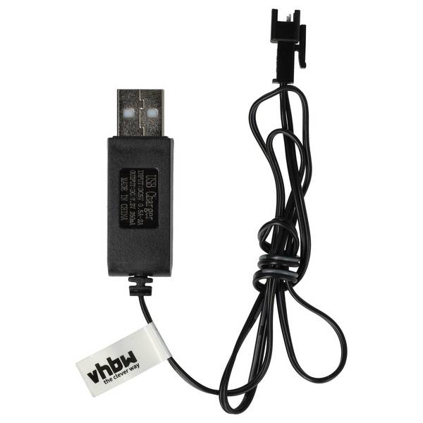 vhbw USB-Ladekabel für RC-Akkus mit SM-2P-Anschluss | RC-Modellbau Akkupacks - 60 cm 7,2 V
