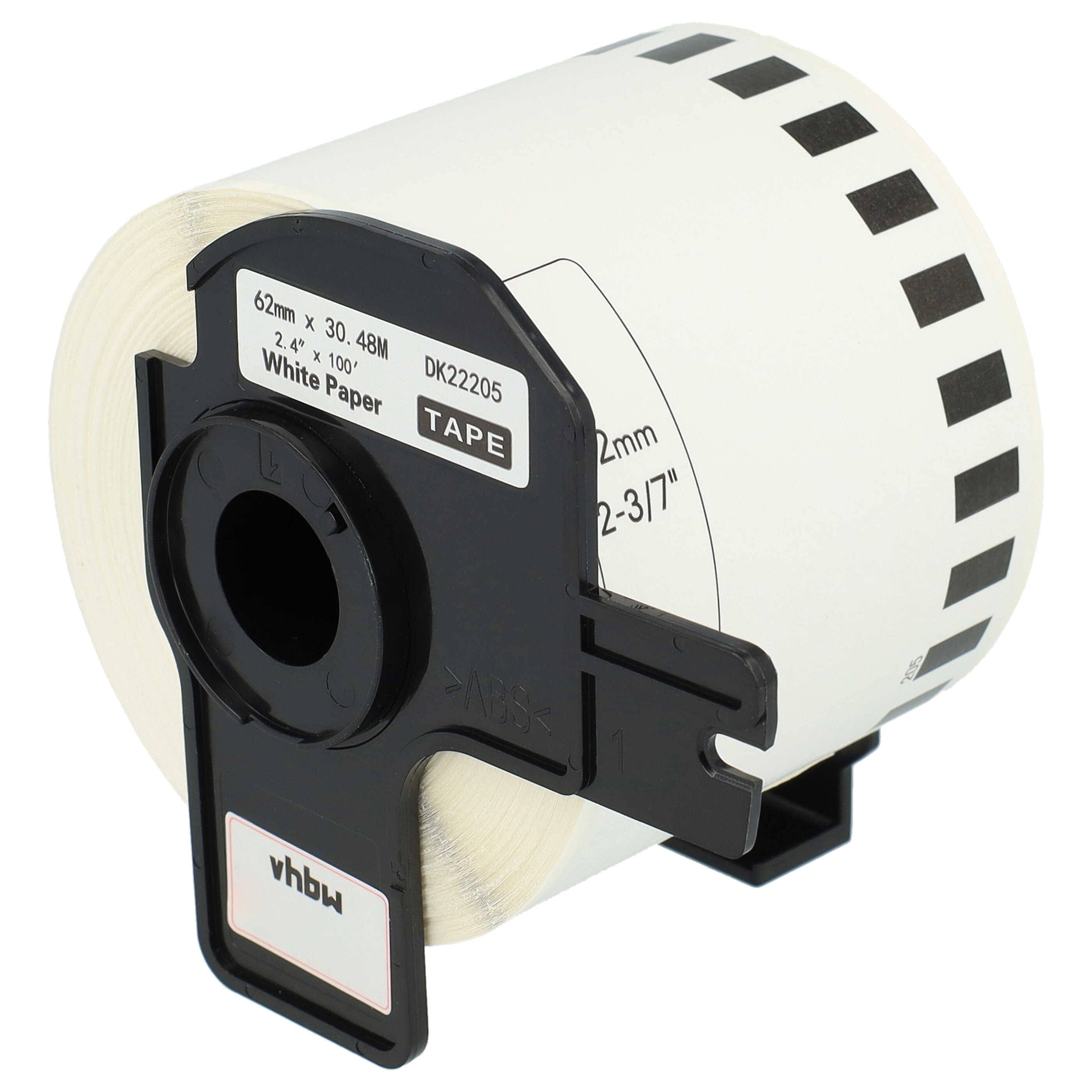 vhbw Etiketten-Rolle mit Halter 62mm x 30,48m (1 Etikette) kompatibel mit Brother PT QL650TD, QL-700, QL-710-0