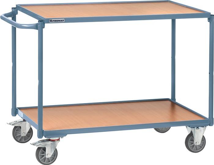 Tischwagen 2 Ladeflächen L850xB500mm blau Trgf.300kg Schiebebügel waagerecht-0