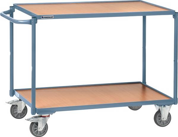Tischwagen 2 Ladeflächen L850xB500mm blau Trgf.300kg Schiebebügel waagerecht