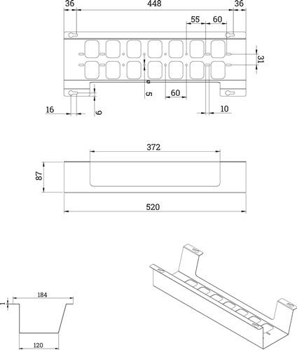 Kabelwanne BOXIT V Metall schwarz L.520mm B.120mm BMB-2