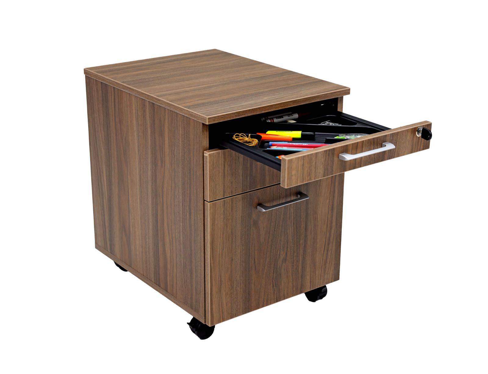 Rollcontainer, Schreibtischcontainer Holz, 3 Schübe, Nussbaum Dekor-1