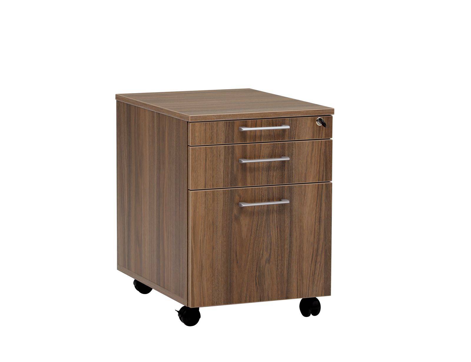 Rollcontainer, Schreibtischcontainer Holz, 3 Schübe, Nussbaum Dekor-2