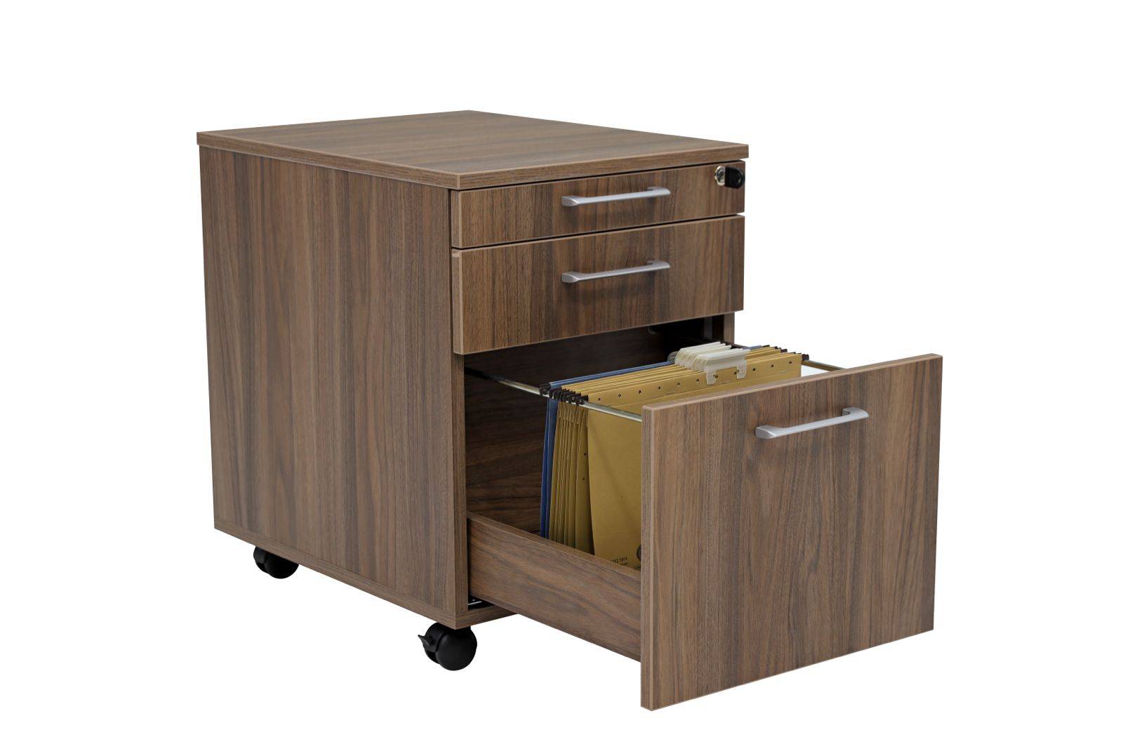 Rollcontainer, Schreibtischcontainer Holz, 3 Schübe, Nussbaum Dekor-3