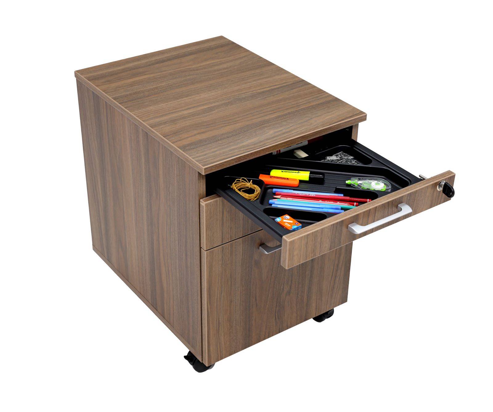 Rollcontainer, Schreibtischcontainer Holz, 3 Schübe, Nussbaum Dekor-4