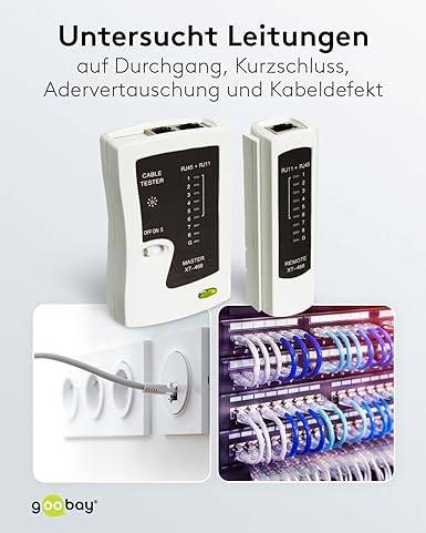 Goobay 68856 Netzwerktester LAN Tester / Leitungstester RJ45 - RJ11 - RJ12 - ISDN - CAT5 - CAT6 / Netzwerk Kabeltester-6