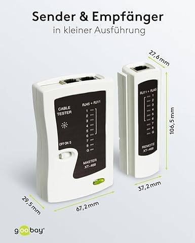 Goobay 68856 Netzwerktester LAN Tester / Leitungstester RJ45 - RJ11 - RJ12 - ISDN - CAT5 - CAT6 / Netzwerk Kabeltester-2