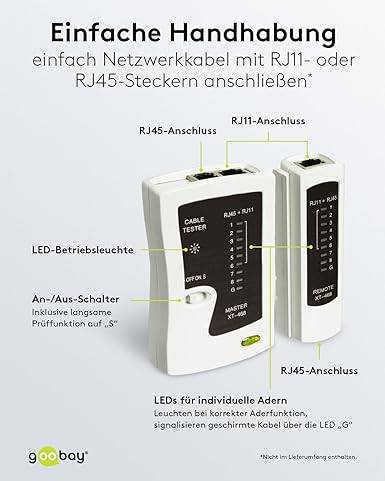 Goobay 68856 Netzwerktester LAN Tester / Leitungstester RJ45 - RJ11 - RJ12 - ISDN - CAT5 - CAT6 / Netzwerk Kabeltester-3