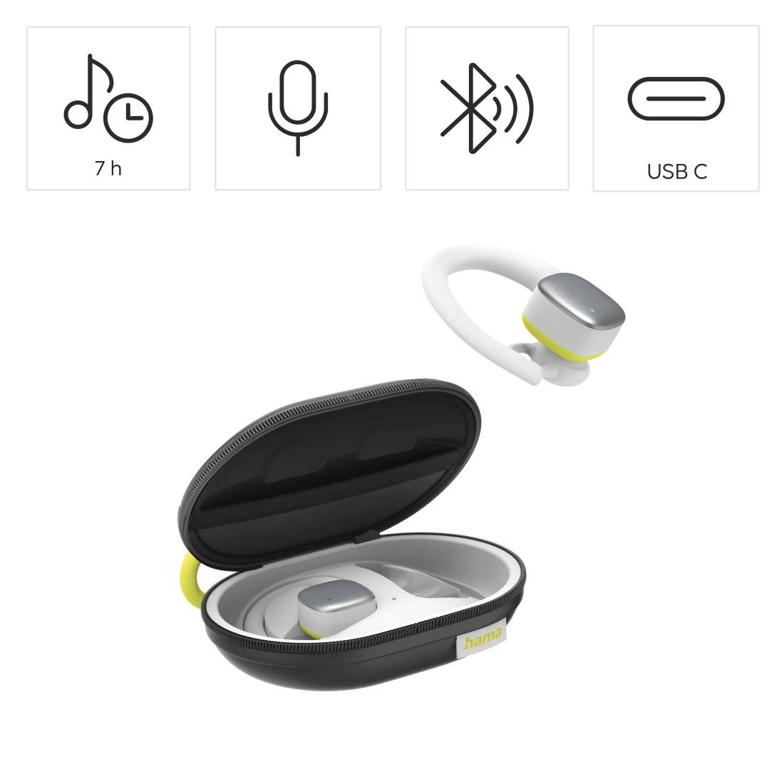 hama 00184115 Bluetooth®-Kopfhörer "Spirit Athletics", True Wireless, Ohrbügel, Weiß/Gelb-1