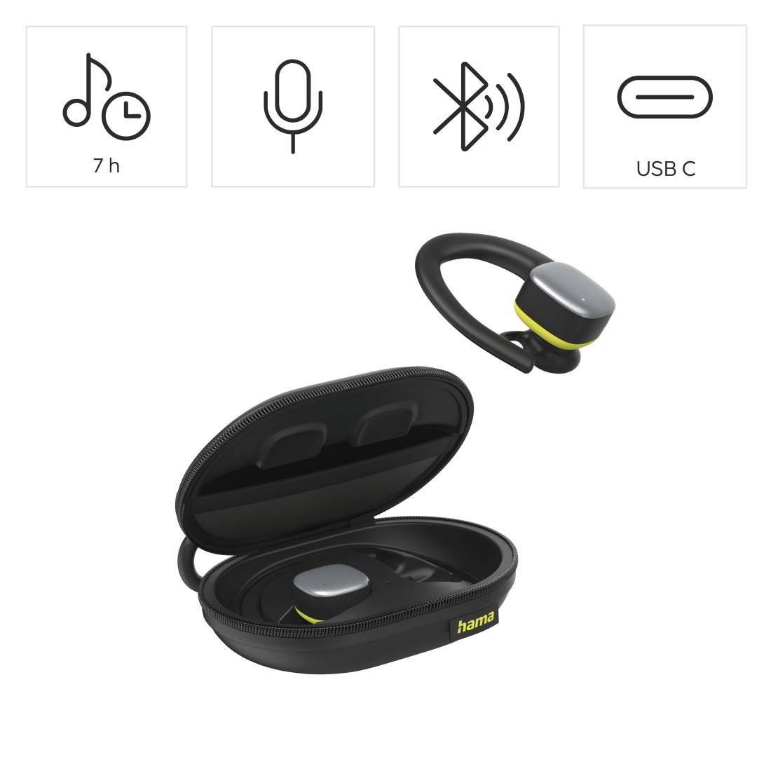 hama 00184113 Bluetooth®-Kopfhörer "Spirit Athletics", True Wireless, Ohrbügel, Schw/Gelb-1