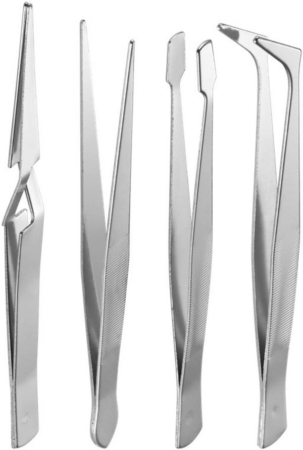 Fixpoint 77101 Pinzette für Präzision / Pinzettenset 4-teilig Spitzpinzette – Flachpinzette – Kreuzpinzette / Silber