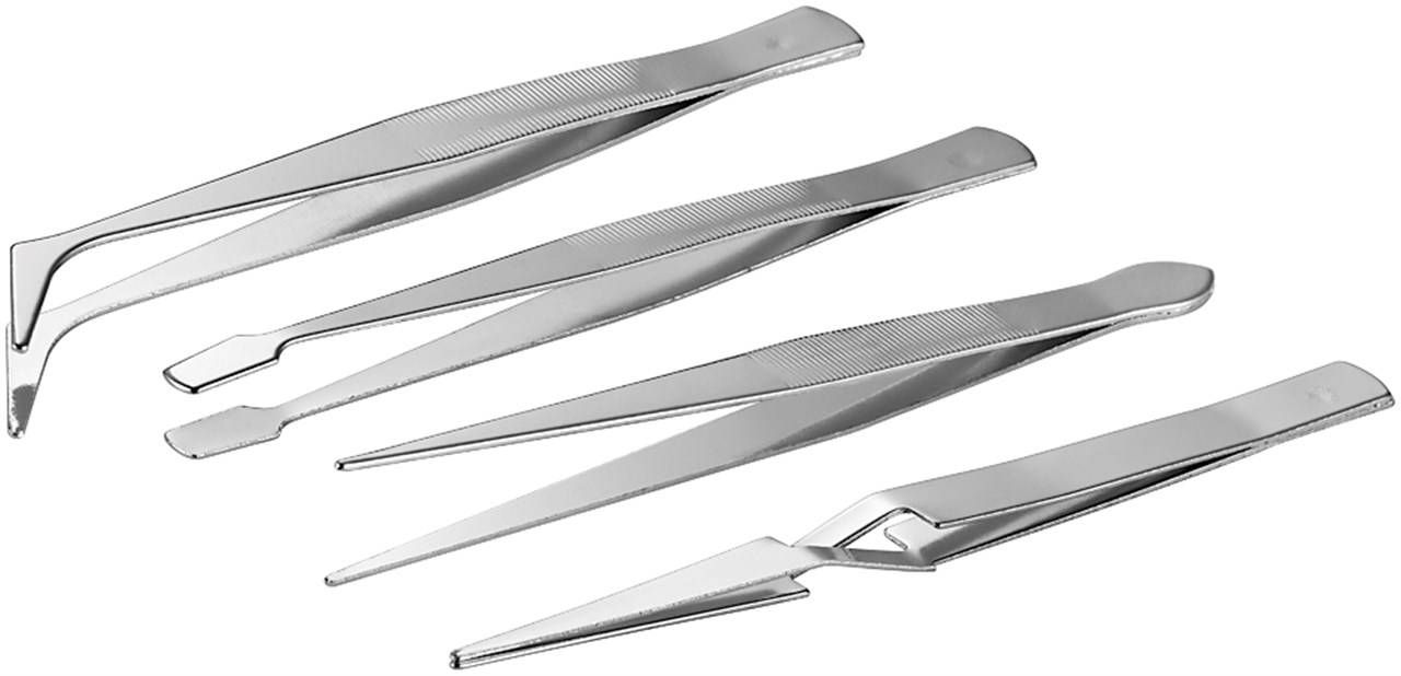 Fixpoint 77101 Pinzette für Präzision / Pinzettenset 4-teilig Spitzpinzette – Flachpinzette – Kreuzpinzette / Silber-1