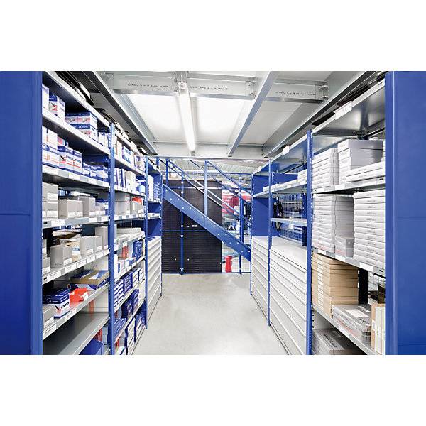 Steckregal Bauart leicht einseitig HxBxT 2000 x 1000 x 400 mm blau/verzinkt Grundregal. TAKKT Industrial &-1
