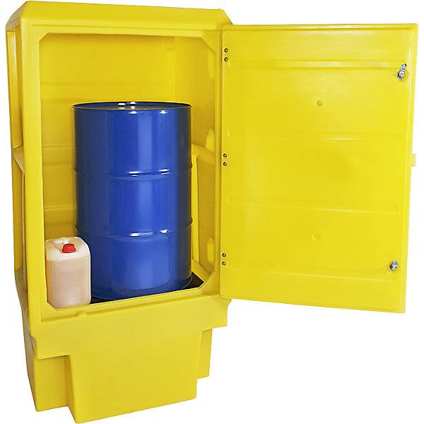 Umweltschrank aus PE Auffangvolumen 225 l für 1 x 200-l-Fass 1 PE-Wannenrost HxBxT 1835 x 920 x 740 mm. Emtez-1